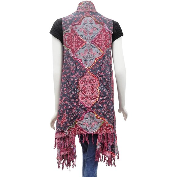 New Raspberry Grey Raj Boho Vest Embroidered Fringe 1 Size Women Gift For Her - Picture 2 of 6